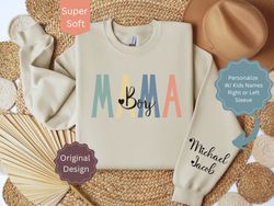 Personalized Boy Mama Sweatshirt with Name, Custom Boy Mama Shirt with Names on Sleeve, Gift for Boy Mom, Boy Mommy Swea