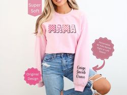 personalized mama sweatshirt with children names, custom mama shirt with names on sleeve, valentines day sweatshirt gift