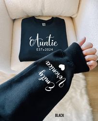 Custom Auntie Sweatshirt with Children Name on Sleeve, Auntie Sweatshirt, Gift for Auntie, Mothers Day Shirt, Personaliz