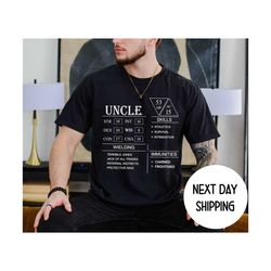 Uncle Character Sheet Shirt, Role Playing Game Shirt, Dungeons and Dragons Shirt, Dungeon Master Gift, DND Uncle Shirt,