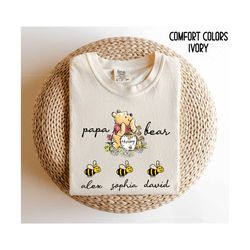 Papa Bear Shirt Personalized Papa Bear Winnie With Grandkids Name TShirt ,Fathers Day Gift for Papa Grandpa Bear Gift fo