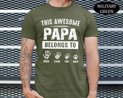 Personalized Papa Shirt, Fathers Day Gift, Fathers Day Shirt, Gift For Him, This Dad Belongs To Shirt, Custom Kid Name