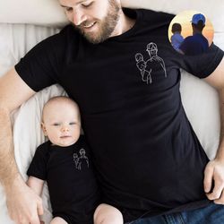 Custom Photo Shirt for Dad and Baby, 1st Fathers Day Tshirt, Personalized Dad Portrait Shirt, Dad and Baby Matching Outf
