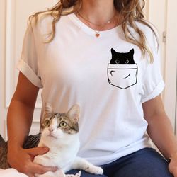 Cat Shirts, Cat Hiding in Pocket Shirts, Cute Kitty in Pocket Tee, Kitten T-shirts, Pocket Cat Tshirt, Gift for Cats