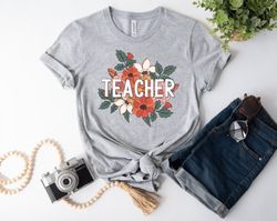 Flower Teacher T-Shirt, Floral Teacher Gift Shirt, Retro Teach Tshirt, Back to School Teaching Shirts, Funny Teacher App
