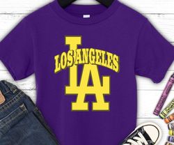 Kids Los Angeles Basketball Tshirt, Youth LA Basketball Shirt, Junior Basketball Game Day Shirt for LA Fans, Purple and
