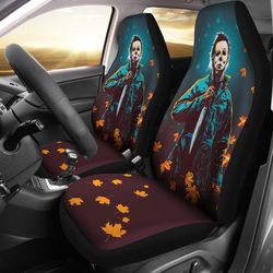 Horror Movie Car Seat Covers | Michael Myers In Forest Leaves Patterns Seat Covers