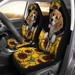 Sunflower Lovely Beagle Car Seat Covers Custom Car Accessories For Beagle Owners