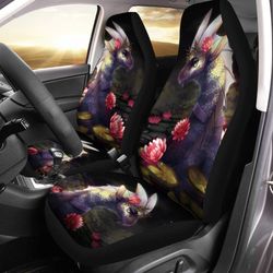 Legendary Creature Dragon Car Seat Covers Custom With Lotus Flower