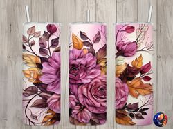 Seamless 3D Pink Mauve  Burgundy Floral Design, Fall 20 oz Skinny Straight Tumbler Sublimation Design, Tumbler Wrap, PNG