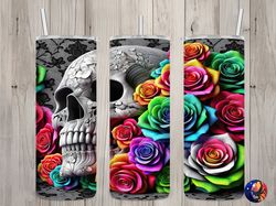 Seamless 3D Skull Rainbow Roses  Lace Design, Skull 20 oz Skinny Straight Tumbler Sublimation Design, Tumbler Wrap, PNG
