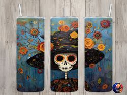 Seamless Abstract Day of the Dead Design, Halloween 20 oz Skinny Straight Tumbler Sublimation Design, Tumbler Wrap, PNG