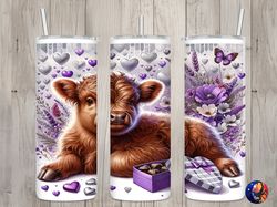Seamless Baby Highland Cow  Candy Design, Valentines 20 oz Skinny Straight Tumbler Sublimation Design, Tumbler Wrap, PNG