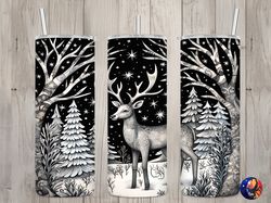 Seamless Black  White Deer Design, Christmas 20 oz Skinny Straight Tumbler Sublimation Design, Tumbler Wrap, PNG File, D