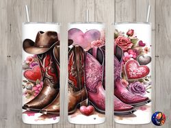 seamless country couple boots  hat design, valentines 20 oz skinny straight tumbler sublimation design, tumbler wrap, pn