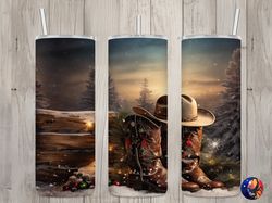 seamless country western boots  hat design, christmas 20 oz skinny straight tumbler sublimation design, tumbler wrap, pn