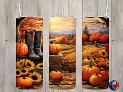 Seamless Cowboy Boots  Fall Landscape Design, Fall 20 oz Skinny Straight Tumbler Sublimation Design, Tumbler Wrap, PNG D