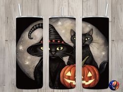 seamless cute black cats  witch hat design, halloween 20 oz skinny straight tumbler sublimation design, tumbler wrap, pn