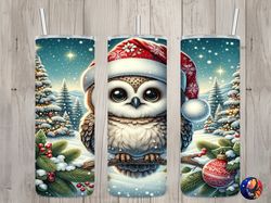 seamless cute baby owl  santa hat design, christmas 20 oz skinny straight tumbler sublimation design, tumbler wrap, png