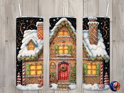 Seamless Cute Gingerbread House Design, Christmas 20 oz Skinny Straight Tumbler Sublimation Design, Tumbler Wrap, PNG Fi