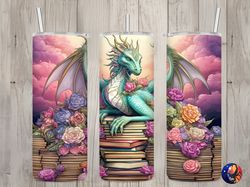 Seamless Fairytale Book Dragon  Roses Design, Dragon 20 oz Skinny Straight Tumbler Sublimation Design, Tumbler Wrap, PNG