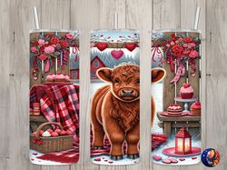 Seamless Highland Cow  Cupcakes Design, Valentines 20 oz Skinny Straight Tumbler Sublimation Design, Tumbler Wrap, PNG D