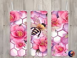 Seamless Honey Bee  Pink Floral Honeycomb Design, Bee 20 oz Skinny Straight Tumbler Sublimation Design, Tumbler Wrap, PN
