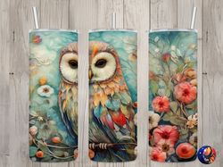 Seamless Pastel Colorful Barred Owl  Floral Design, Owl 20oz Skinny Straight Tumbler Sublimation Design, Tumbler Wrap, P