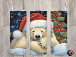 seamless polar bear  santa hat design, christmas 20 oz skinny straight tumbler sublimation design, tumbler wrap, png dig
