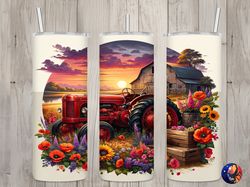 Seamless Red Tractor  Country Farm Design, Spring 20 oz Skinny Straight Tumbler Sublimation Design, Tumbler Wrap, PNG Di