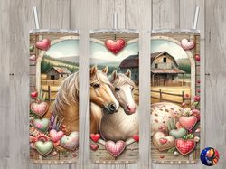 Seamless Rustic Horses  Hearts Design, Valentines 20 oz Skinny Straight Tumbler Sublimation Design, Tumbler Wrap, PNG Di
