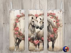 Seamless Rustic White Horses  Heart Design, Valentines 20oz Skinny Straight Tumbler Sublimation Design, Tumbler Wrap, PN