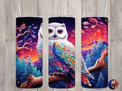 Seamless Sunset Rainbow White Snowy Owl Design, Owl 20 oz Skinny Straight Tumbler Sublimation Design, Tumbler Wrap, PNG