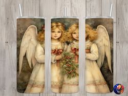 Seamless Vintage Cute Christmas Angels Design, Christmas 20oz Skinny Straight Tumbler Sublimation Design, Tumbler Wrap,