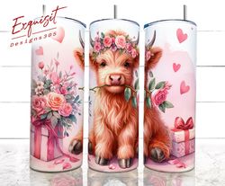 Highland Cow Valentines Day 20 oz Skinny Tumbler Sublimation Design, Highland Cow Tumbler Wrap, Valentine Tumbler Wrap,