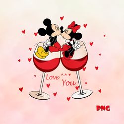 Cute Love You Valentine Mickey and Minnie Mouse Couple Png, Mouse Hearts, Mouse Valentines Day Png, Mouse Love Png