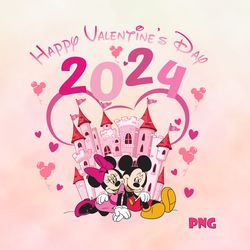 Mickey Minnie Mouse Couple Png, Happy Valentines Day Pink Castle 2024 Png, Magical Heart Valentines Png, xoxo Valentine