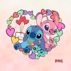 Stitch and Angel Valentines Love Hearts PNG Image,  Happy Valentines Day Png, Valentine Character Png, Valentine Day Png