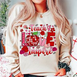 Teach Love Inspire Png Sublimation Design, Valentines Day png, Teachers Day png, Teacher Heart Png,  School Png, Digital