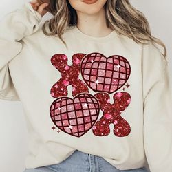 XoXo Heart Sequins Glitter Png, Valentines Day Sublimation Png, Lover Png, Faux Embroidery Sublimation Design, Retro Val