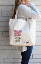 November Custom Birth flower gift, Personalized Canvas Tote Bag, Birthday gift for her, gift for mom,best friends Gift,