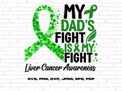 liver cancer awareness svg png, my dads fight is my fight svg, emerald green ribbon svg, liver cancer support svg cricut