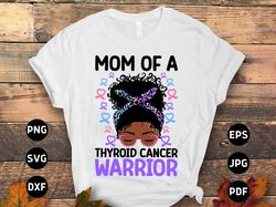 thyroid cancer awareness svg png, mom of a thyroid cancer warrior afro messy bun svg, thyroid cancer support svg cricut