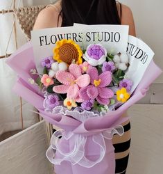Purple Crochet Flowers, Crochet Bouquet, Crochet Flowers, Christmas Gift, Handmade Flowers, Crochet Gift, Wedding Flower