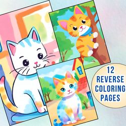 The Perfect Gift for Cat Lovers! Creative Fun with Cute Cats Reverse Coloring Pages
