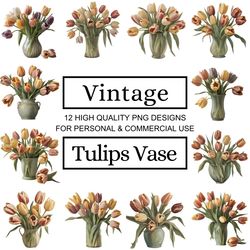 12 Vintage Tulips Vase Clipart Designs