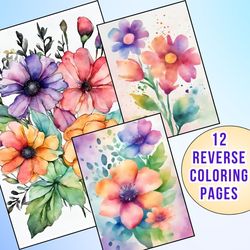 12 Adorable Flowers Reverse Coloring Pages for Kids and Adults