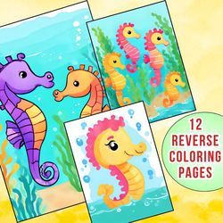Creative Fun for All Ages! 12 Seahorse Reverse Coloring Pages