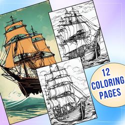 12 Vintage Ship Coloring Pages for Hours of Fun | Timeless Gift for Ship Lovers!