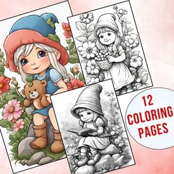 12 Enchanting Gnome Girl Coloring Pages for Kids & Adults | Gift and Relaxation
